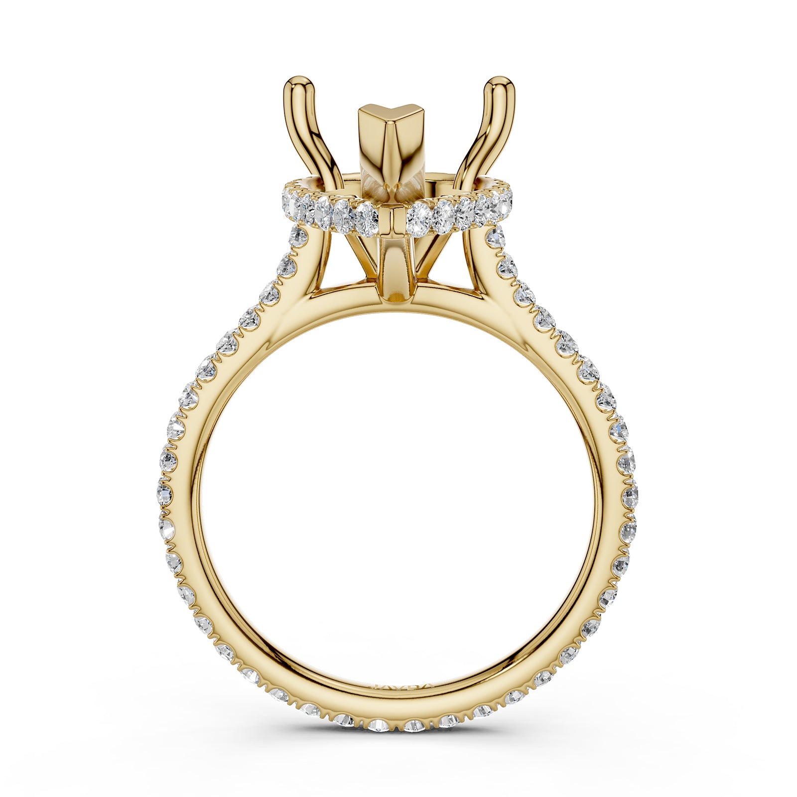 Cathedral Style Halo French U Pave Set Semi Mount Lab Grown Diamond Engagement Ring 0.55Ct.